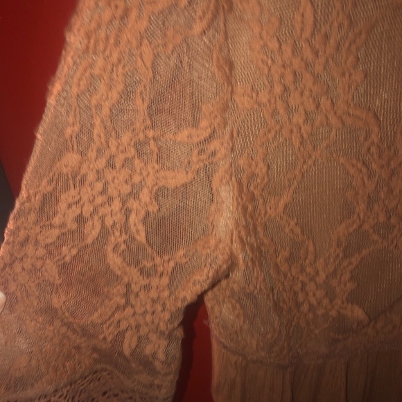 American Eagle Blush Pink Lace Peplum Bell Sleeve Long Sleeve Top Blouse - Picture 6 of 11